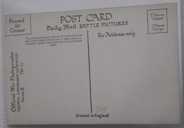 WW1 Daily Mail Battle Pictures post card ser 2 No13 Mine Explodes Beaumont Hamel 2