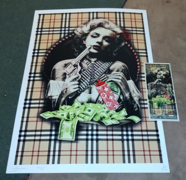 DEATH NYC ltd ed signed art print USD $1 Dollar Marilyn Monroe old west gambler