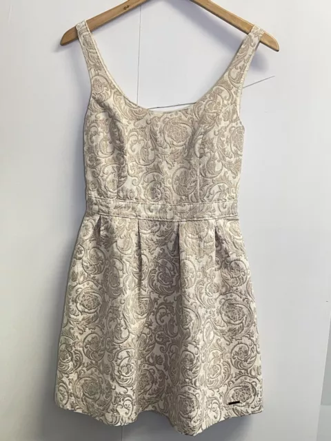 Abercrombie & Fitch Brocade Open-Back Dress Women’s Size 8 Cream and Rose Gold