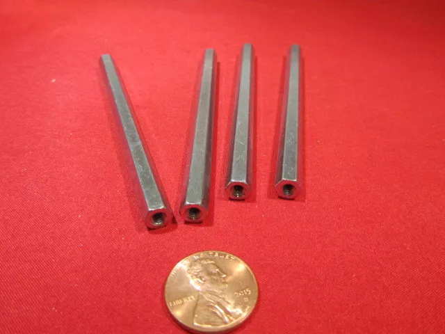 Zinc Plate Steel Female Threaded Standoff, 1/4" Hex, 4.0" Length, 6-32, PT, 4pcs