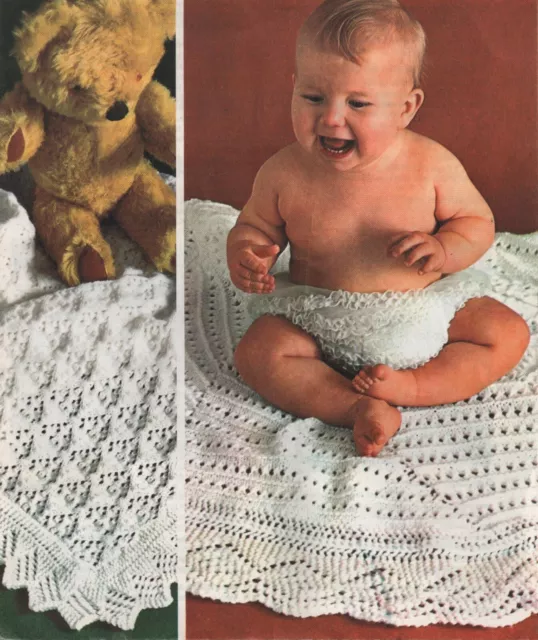 Patrón de tejido para 2 chales para bebé - diseños cuadrados y redondos en lana DK.