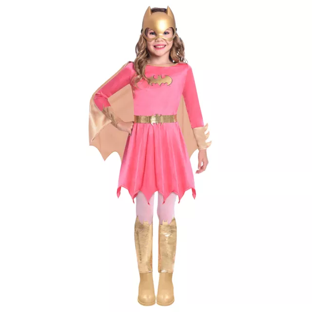 Childs Pink Batgirl Fancy Dress Costume DC Comics Superhero Girls Kids