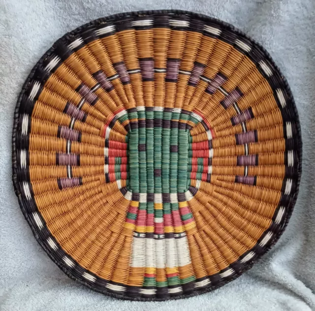 Beautiful Hopi Wicker Plaque Basket With Kachina