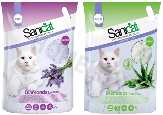 Silica Sanicat Crystal Diamonds Gel Non Clumpin Cat Litter Lavender&Aloe Vera 5L