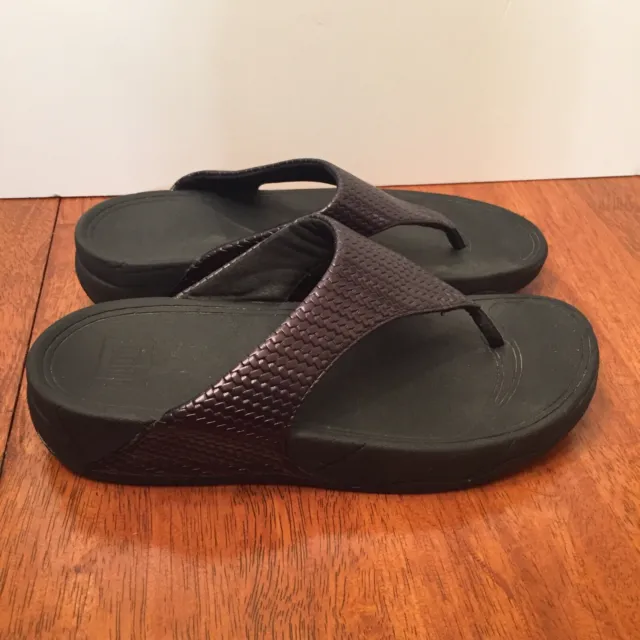 Fitflop Lulu Weave Women’s Size 8 Pewter And Black Platform Flip Flops Sandals