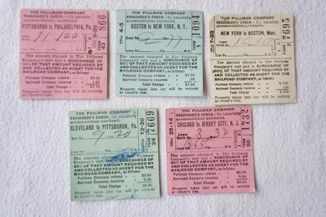 1920s The Pullman Company Railway USE States Railroad Train Ticket x5