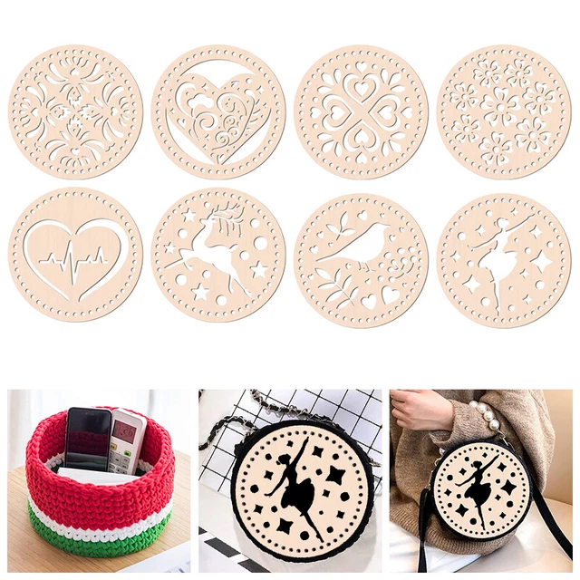 2Pcs Wood Basket Bottom Hollow Crochet Wood Base Knitting Bag Bottom Decorative