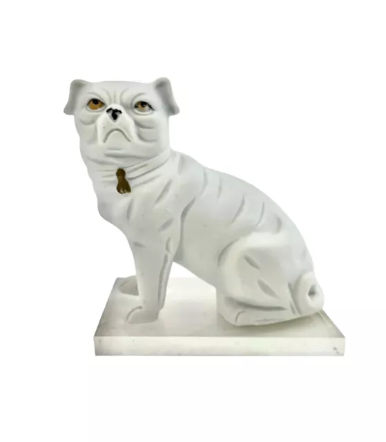 Dog Pug Figurine Porcelain on Acrylic Base Vintage Decor Gift