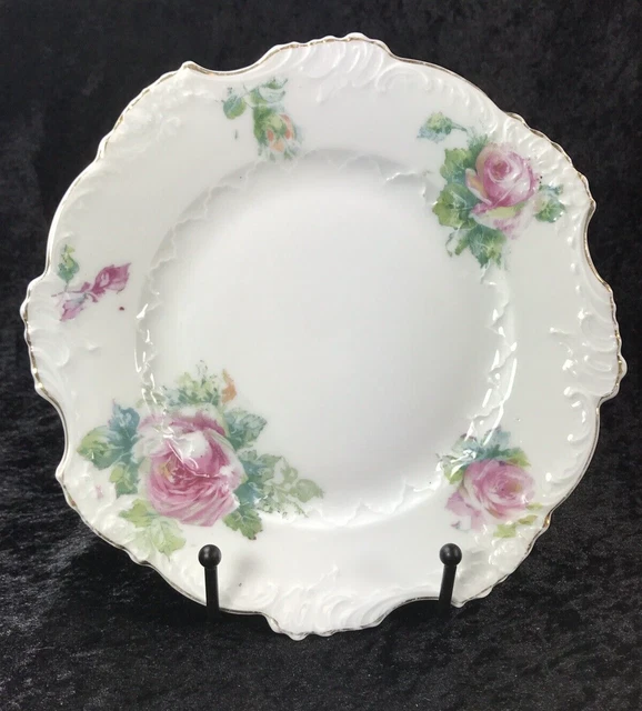 Antique Hermann OHME EGLANTINE Bread Plate Pink Roses Silesia c. 1900- 1920
