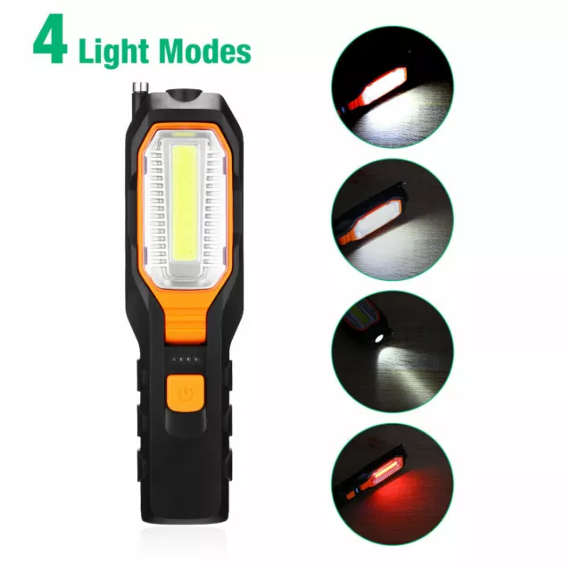 LED COB Hand Torch USB Rechargeable Car Garage Inspection Lamp Magnetic Light UK