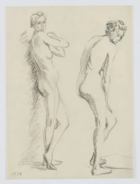E. FÜRSTENAU (*1862), Aktstudie zwei Frauen, stehend,  1924, Bleistift Figürlich 2
