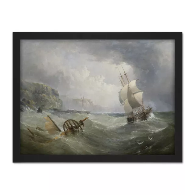 Redmore Shipping Off The Coast In Stormy Sea Painting Framed Art Print 18X24"