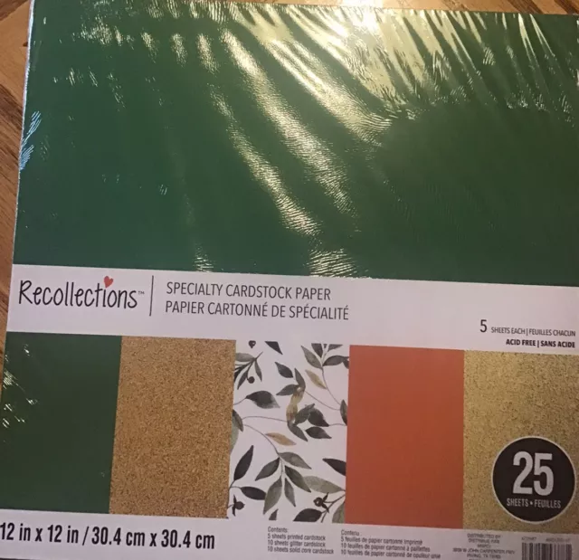 ~ Green Color ~12X12 Scrapbook Cardstock Paper Pad 25 Lot~Recollections~Glitter