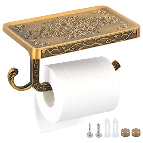 Porte Papier Toilette Mural Avec Étagère Marbre | Support Salle De Bain | Installation Adhésive Ou Percée