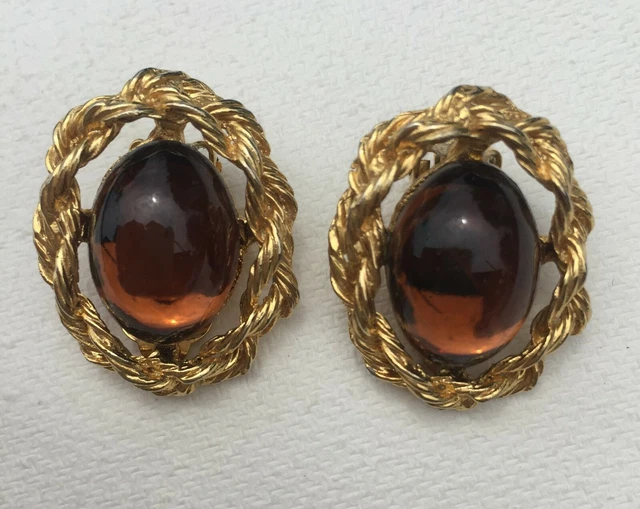 Boucles D'oreilles Clips ZOÉ COSTE En Résine Jaune - Vintage, Occasion