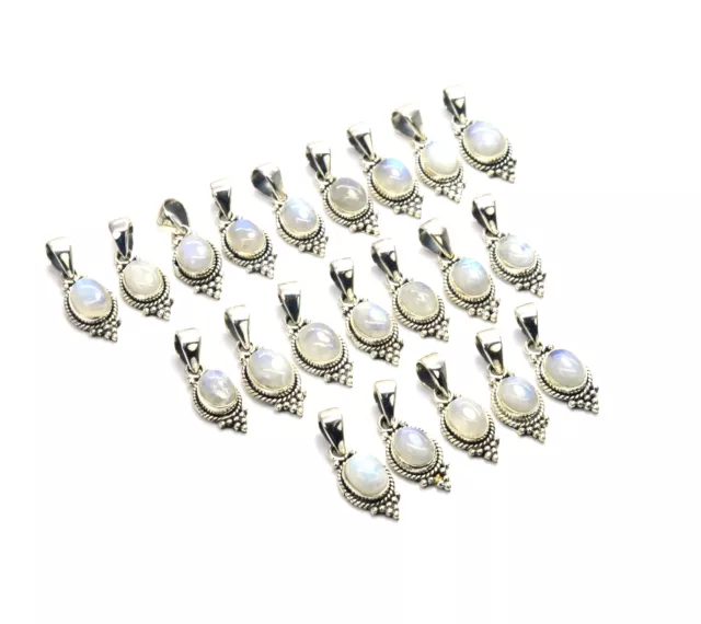 WHOLESALE 21PC 925 SOLID STERLING SILVER WHITE RAINBOW MOONSTONE PENDANT LOT r34