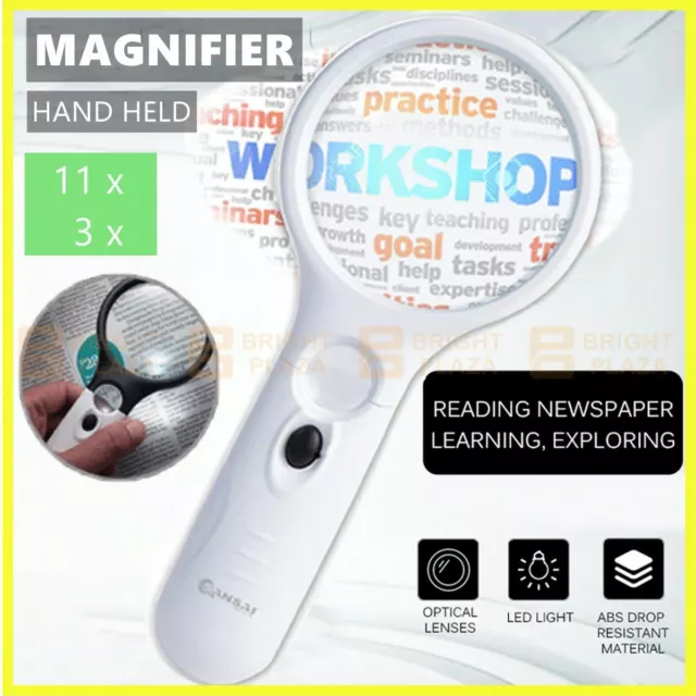 LED Lighted Hand Held Magnifier Magnifying Glass Handheld Reading Light 11x 3x