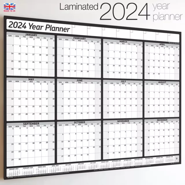 2024 2025 Calendar Mid-Year Full Year Planner LAMINATED XL Wall Monthly Wipeable