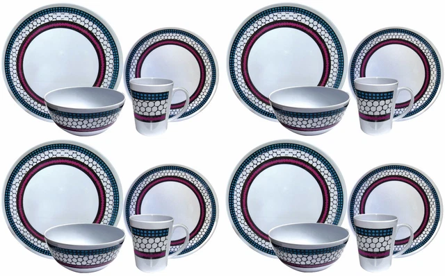 16pc Melamine Outdoor Dinner Set Plates Bowls Cups BBQ Camping Fishing Picnic BN