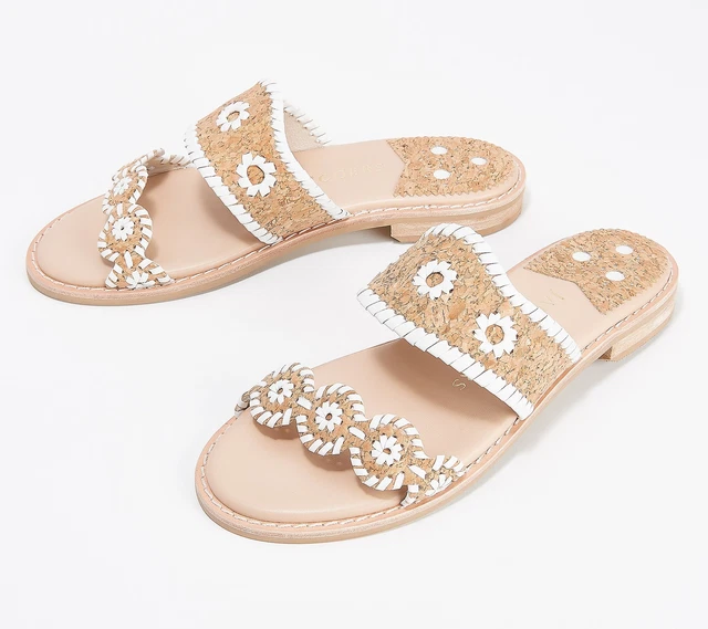 New Jack Rogers Womens Cork White Caroline Leather Slide Sandals Size 11