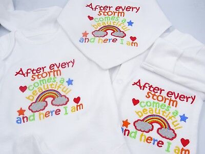 Personalised Embroidered AFTER EVERY STORM COMES A RAINBOW Unisex Baby Clothing