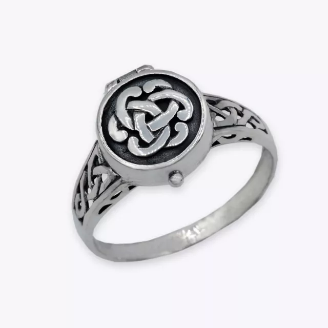 Sterling Silver Poison Ring, Black Celtic Ring, Pill Box Ring, Locket Ring