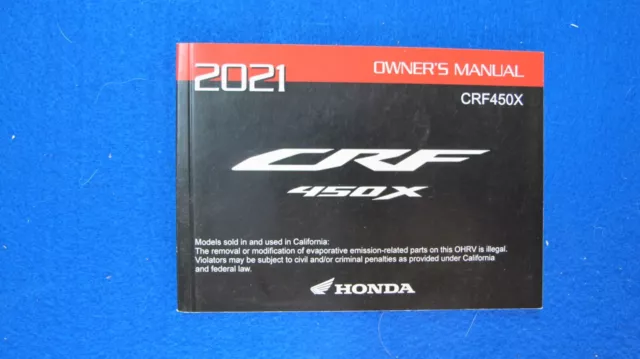 Honda 2021 CRF450X New Old Stock Original Owners Manual F423