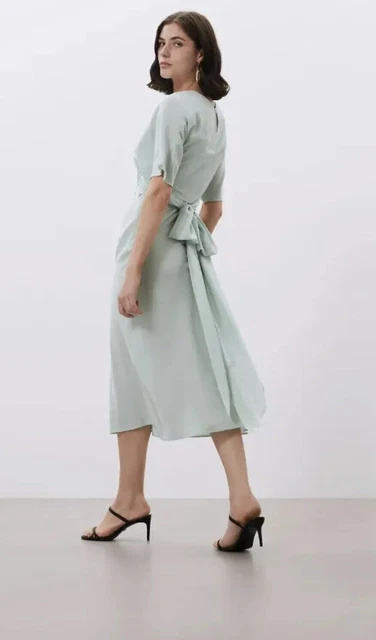 Bnwt New Jaeger mint green pure silk draped midi luxury dress size 16 RRP £250