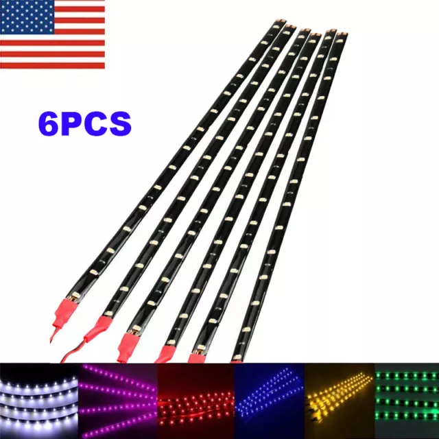 6PCS 12V 12inch 1FT 15SMD Flexible LED Strip Light Waterproof For Car Truck Boat