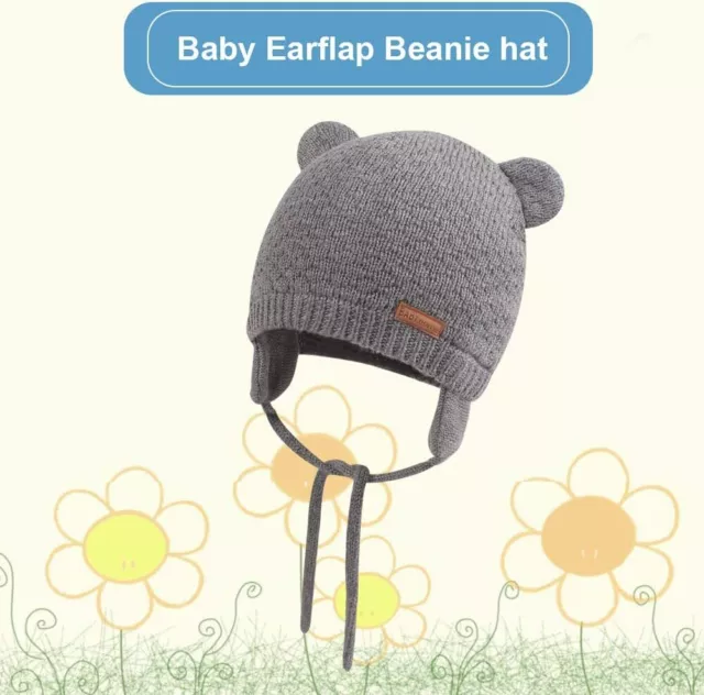 BAVST Baby Beanie Hat for Winter with 6-12 Months, Bear Ear- Light Grey 2
