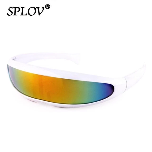 Colored Mirror Lens Monolens Cyclops Robotic Futuristic Narrow Punk Sunglasses