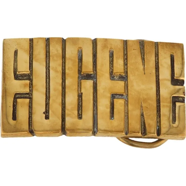 New Brass Eugene Gene Eugeneius Eugenio Name Hippie 70s NOS Vintage Belt Buckle