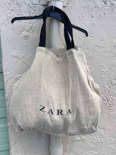 ZARA Braided Woven Tote Shopper Bag Green Cream Large 613 6710 202
