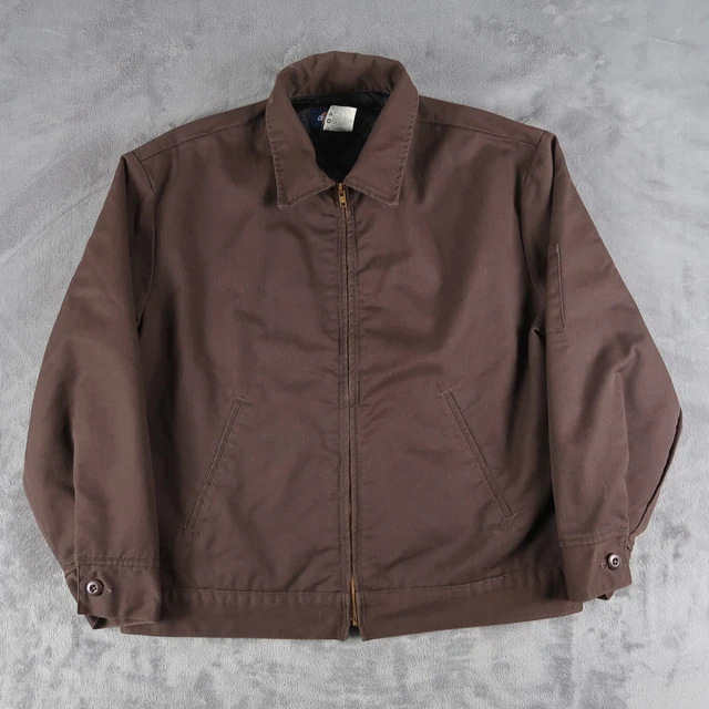 Vintage 90s Dickies L Quilted Lined Full Zip Work Jacket Harrington Brown Mens