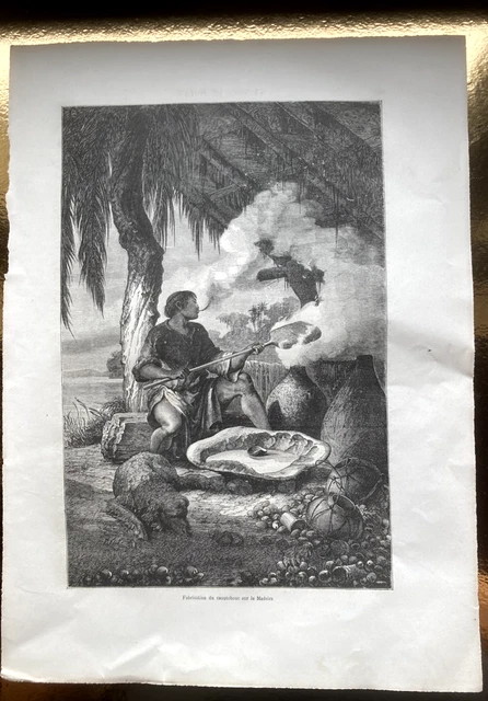 Antigua Grabado Litografía Imagen XIX Siglo Fabricación Del Goma El Madeira