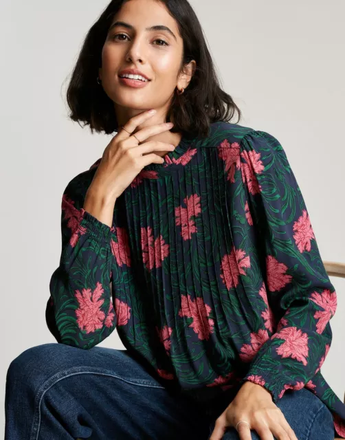 Joules Womens Freya Pintuck Bodice Top - Navy Floral - 20