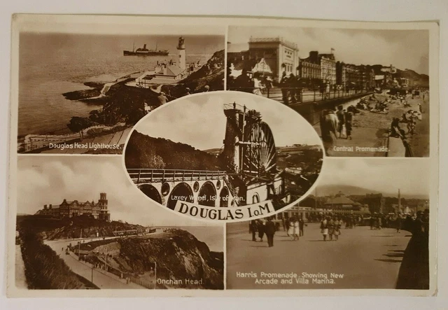 Vintage Multi View Real Photo Postcard - Douglas Isle of Man - 1945