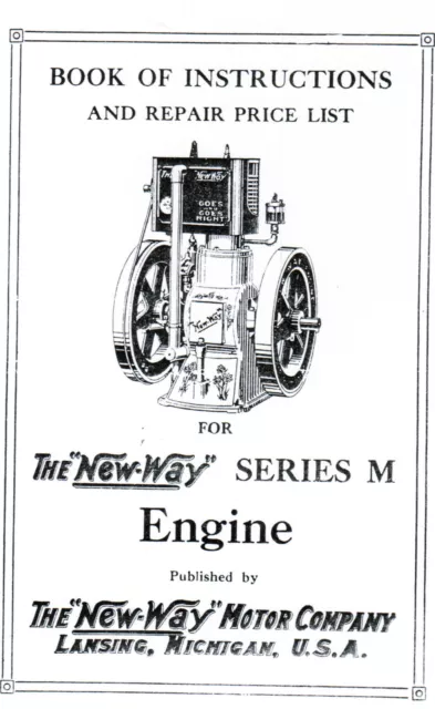 New Way Gas Engine series M instruction book Manual Hit Miss Motor Stationary