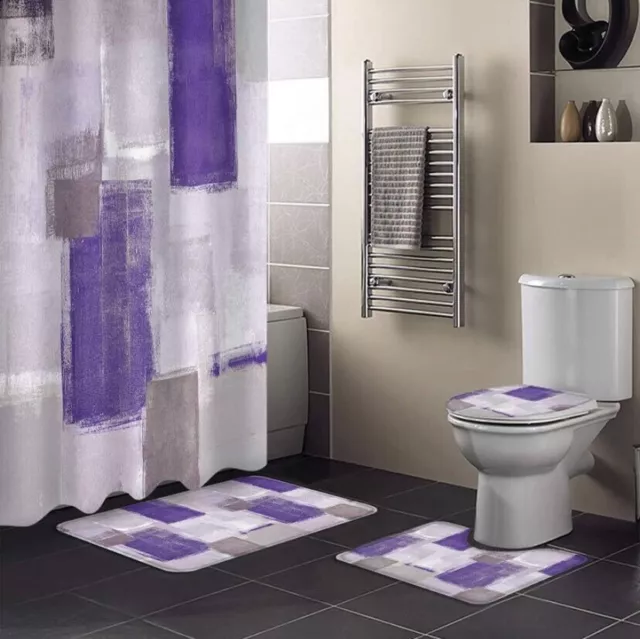 4psc Shower Curtain Set,Toilet Lid Cover,Anti Slip Floor Mat