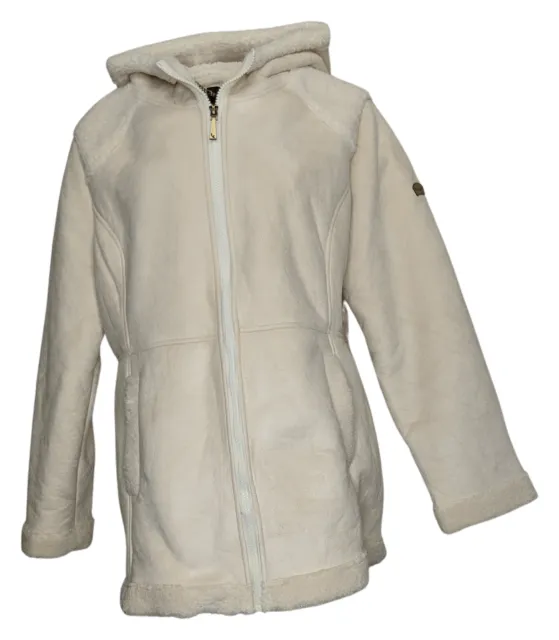 Koolaburra by UGG Women's Sz XL Faux Suede Hooded Coat w/ Sherpa Ivory A545146