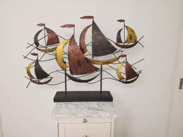 Pier 1 Vintage Sailboat Metal Wall Sculpture Decor Modern Abstract 5.25 X 26