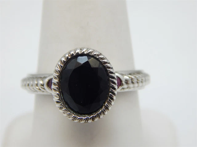 Atelier By Anthony Nak Sterling Silver Black Onyx Solitaire Ring Ruby Acc. Sz 8