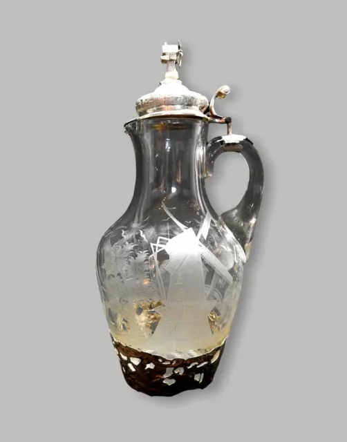 Hanau, Phantasievolle Karaffe, Glas/Silber 800, DE 19. Jh., H ca. 28,3cm