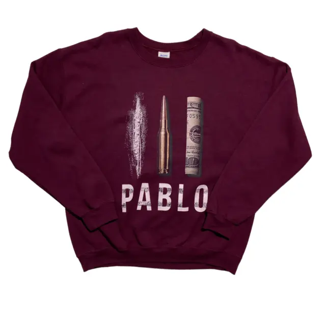 Men`s Gildan Pablo Escobar Sweatshirt Pullover Red Cotton Size L