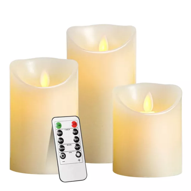 LED Flameless Pillar Candles Flickering Battery Operated With Remote - Set of 3