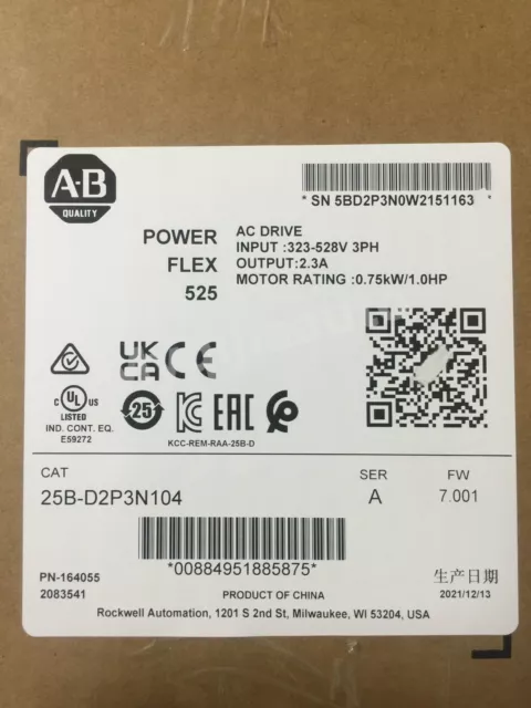 In Stock US New Factory Sealed AB 25B-D2P3N104 PowerFlex 525 0.75kW AC Drive