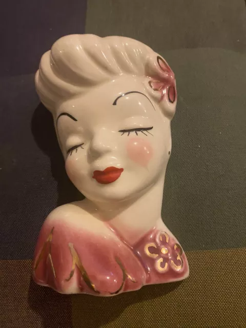 Vintage LADY HEAD VASE Wall Pocket Wallpocket Glamour Girl Deco Betty Grable.