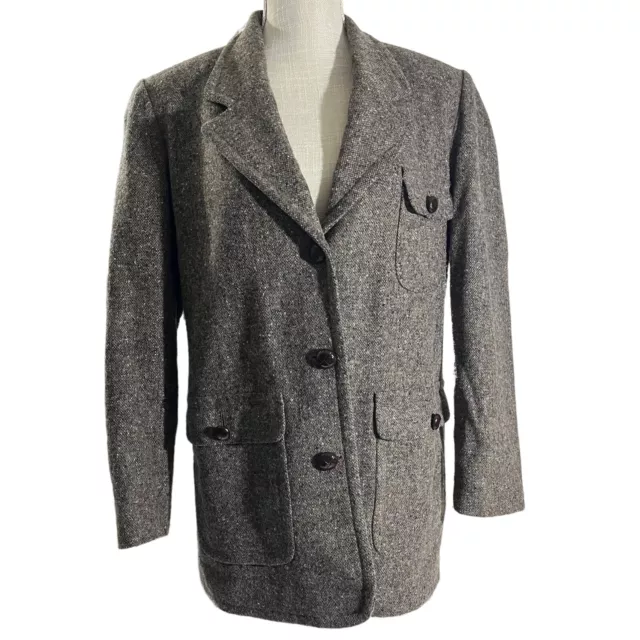 VINTAGE LL BEAN USA Women Brown Wool Nylon 3-Button Tweed Coat Jacket ...