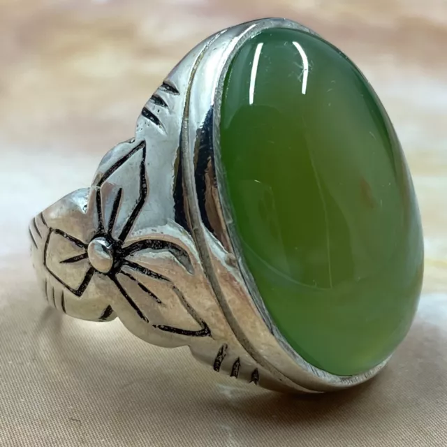 vintage islamic 925 sterling Silver men's ring Natural green Yemen Agate Aqeeq