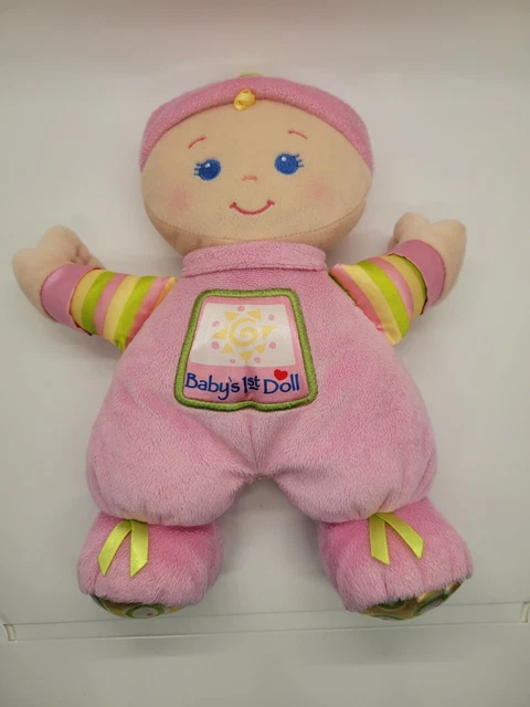 FISHER PRICE Pink Blond MY FIRST 1ST BABY RATTLE DOLL PLUSH TOY Lovey 10"